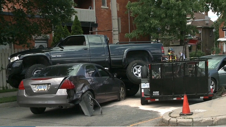 Chase for stolen car ends up in three car pileup