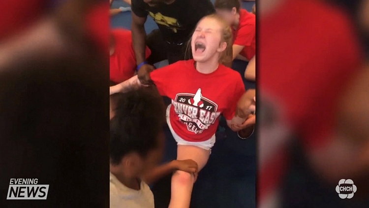 Cheerleader held down and forced to do the splits