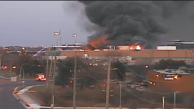 Massive industrial fire in Burlington