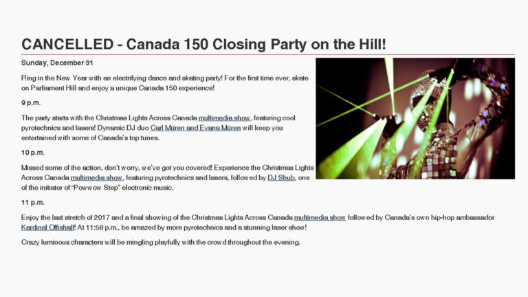 Ottawa cancels Canada 150 Party