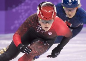 Canada's Kim Boutin competes in the women's 500-metre short-track speedskating semifinals at the Pyeonchang Winter Olympics Tuesday, February 13, 2018 in Gangneung, South Korea. THE CANADIAN PRESS/Paul Chiasson