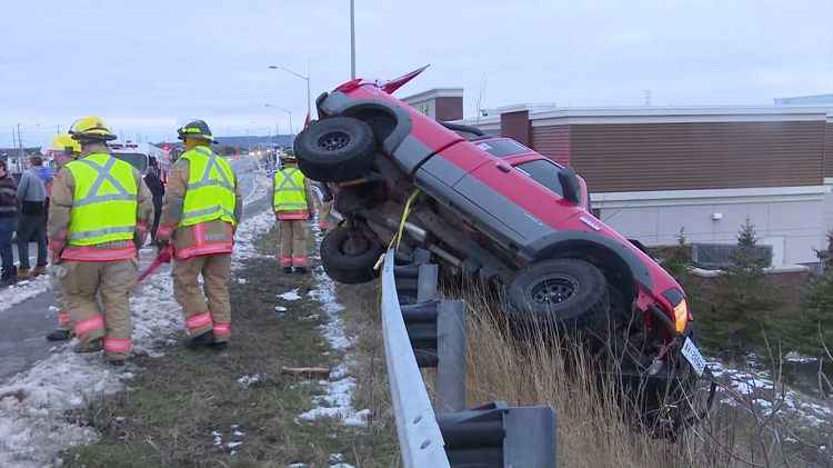 Man seriously injured after truck accelerates and mounts guardrail