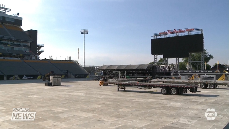 Tim Hortons Field is setting up for the Arkells concert this Saturday