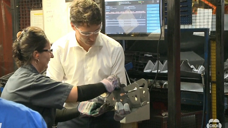 Prime Minister Trudeau tours a manufacturing plant in Burlington