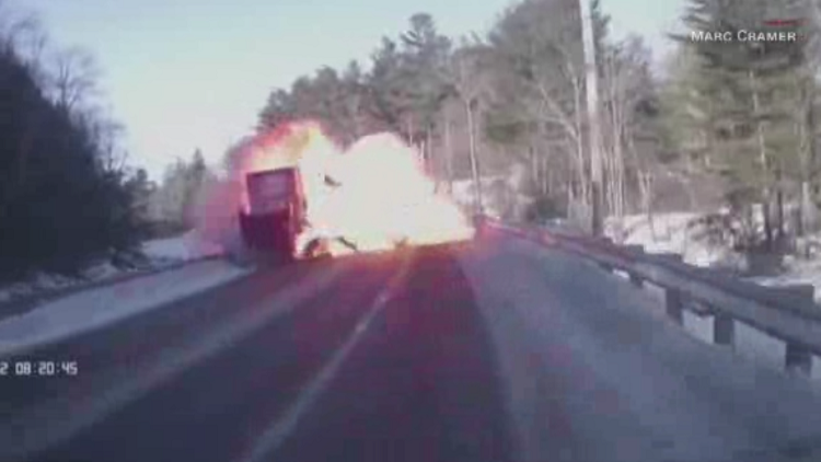 Explosive head-on crash in New Hampshire caught on camera