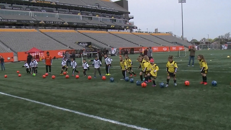 Having a ball with Timbits Soccer stars