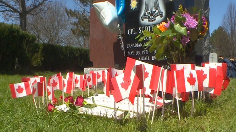 A ceremony was held to commemorate a new headstone for a fallen soldier