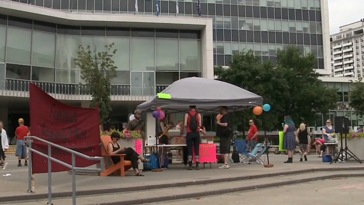 A group of pride supporters camped out at Hamilton City Hall