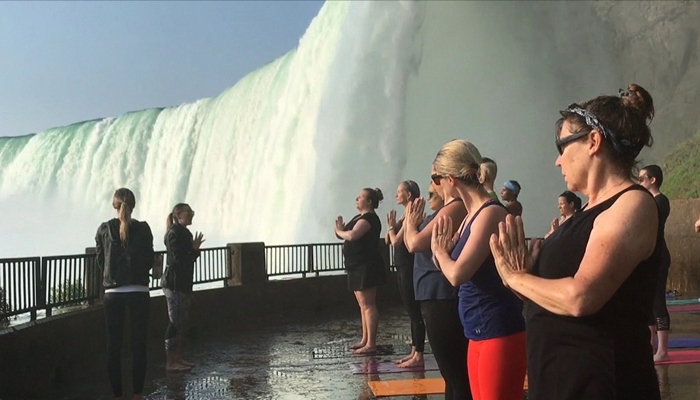 Yoga under the Horseshoe Falls