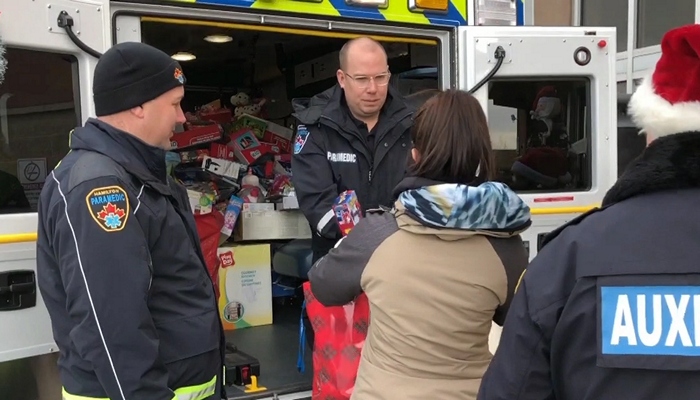 Hamilton Paramedics filled 2 ambulances with toys today for children in need