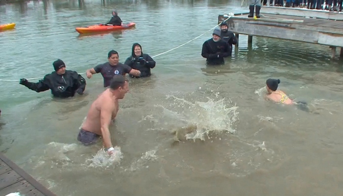 Dozens turn up today for the 9th annual Chippawa Polar Bear Dip!