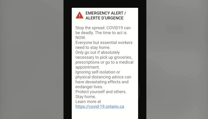 Ontario sends out emergency alert urging people to stay home