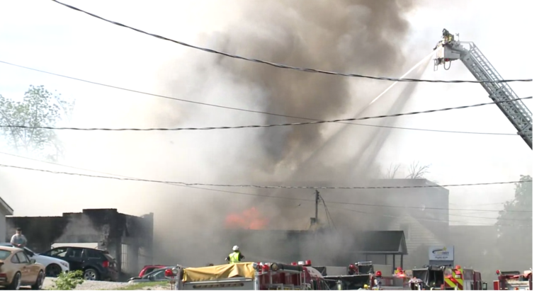 Large fire at an auto body repair shop in Thorold