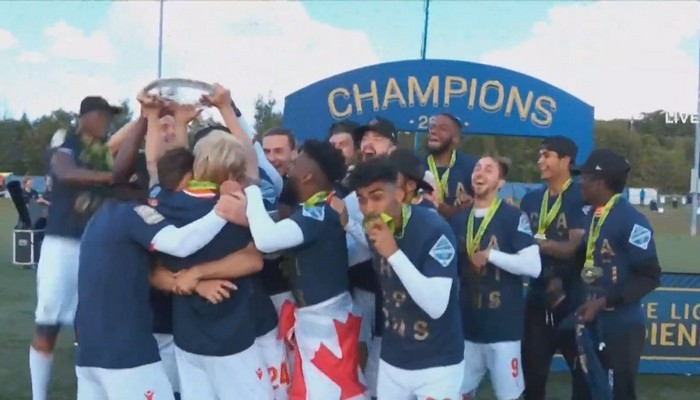 Hamilton Forge FC celebrates a second consecutive CPL championship.