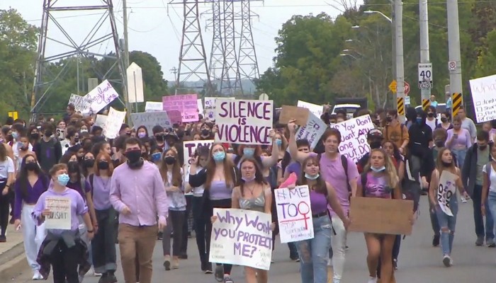 Students concerned about sexual violence rally in front of their St. Catharines high school