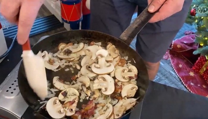 Deconstructed mushroom and chicken with homemade pasta