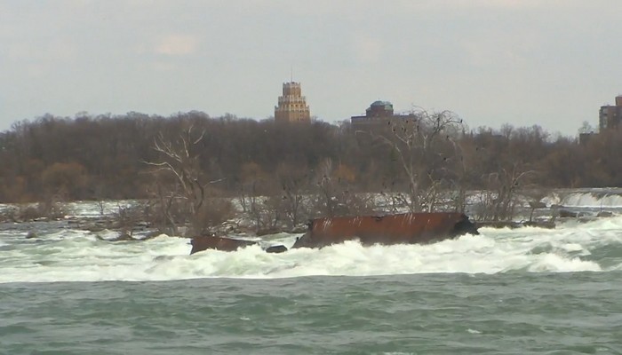 Historic iron scow in the Niagara River has broken into several pieces