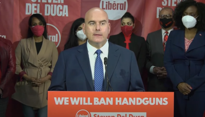 Ontario Liberal Leader Steven Del Duca promises to ban handguns if elected