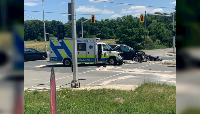 Ambulance transporting patient involved in head-on collision in Hamilton