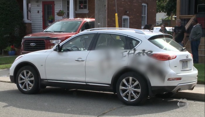 Brantford police investigate hateful graffiti sprayed on 10 vehicles