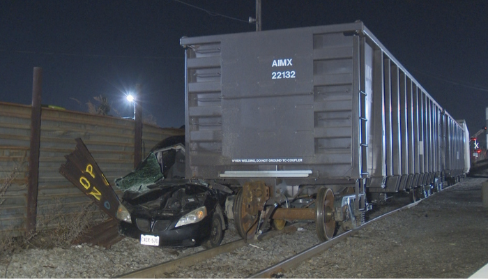 Hamilton driver unharmed after vehicle struck by train