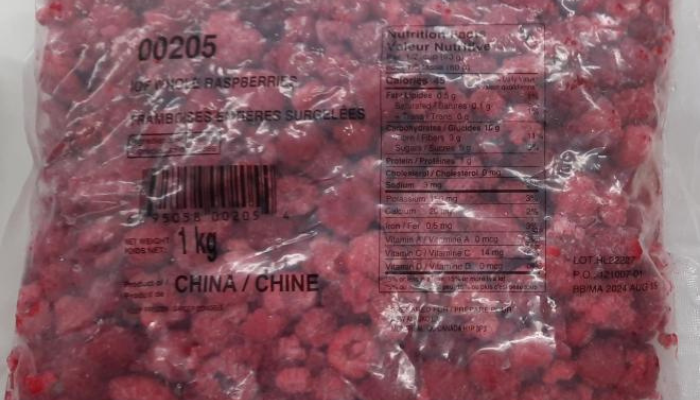 IQF frozen whole raspberries, Antioxidant Blend recalled for norovirus risk