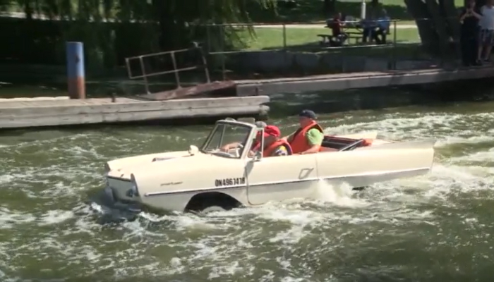 Amphicar demonstrates at Cops n’ Rodders car show in Hamilton