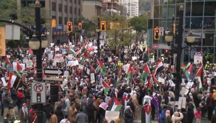 Hundreds rally in support of Palestine at Hamilton City Hall