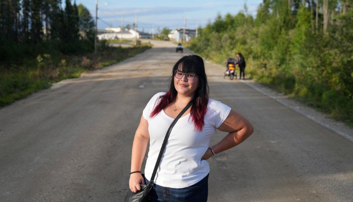 Charla Moonias is photographed during a return to Neskantaga First Nation, on Thursday, Aug.17, 2023.