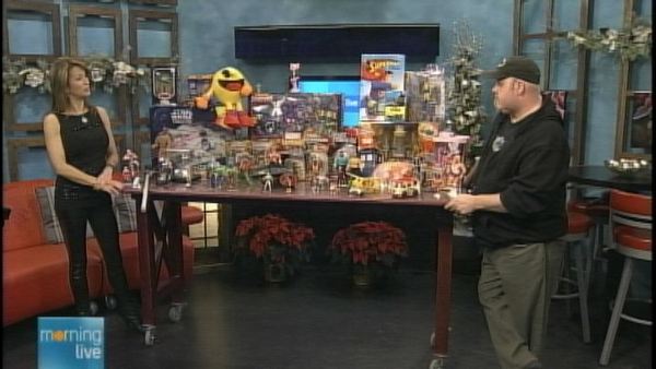 Lesley Stewart with Michael Heddle of Bounty Hunter Toys; Morning Live, December 3, 2013