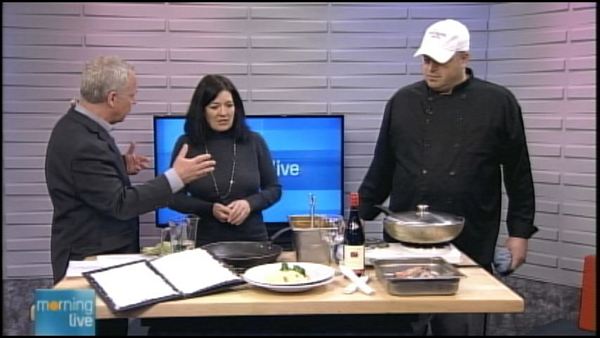 Bob Cowan with Linda Cvetanovic of A Taste of Burlington and chef Gord Dyson of The Purple Heather; Morning Live, February 10, 2014