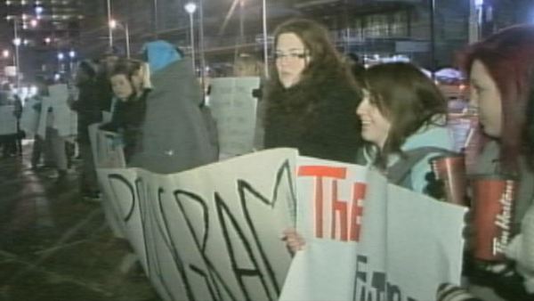 Students protest outside a Hamilton-Wentworth District School Board meeting, February 10, 2014