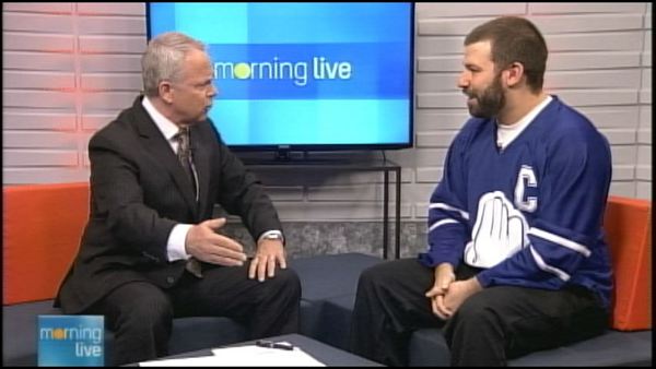 Bob Cowan with the organizer of High Fives 2 Help Lives, Steve Gillon; Morning Live, February 25, 2014