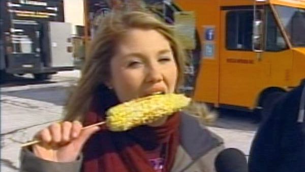 Elise Copps samples some corn; Hamilton, February 26, 2014