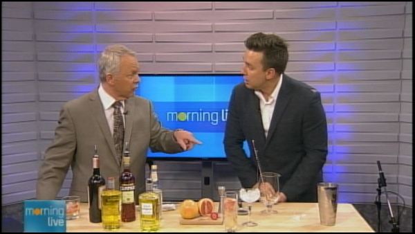 Bob Cowan with mixologist Joshua Groom; Morning Live, March 20, 2014