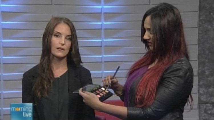 Deepa Berar (r) applies makeup to a model; Morning Live, September 1, 2014