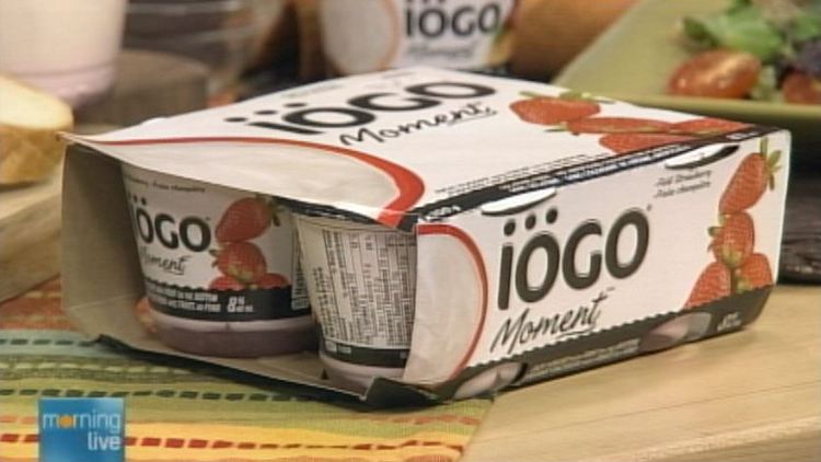 A package of Iogo Moment yogurt; Morning Live, October 7, 2014