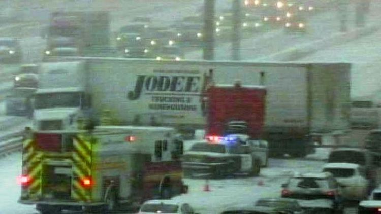 Jack-knifed tractor-trailer on the QEW, Burlington, December 11, 2014