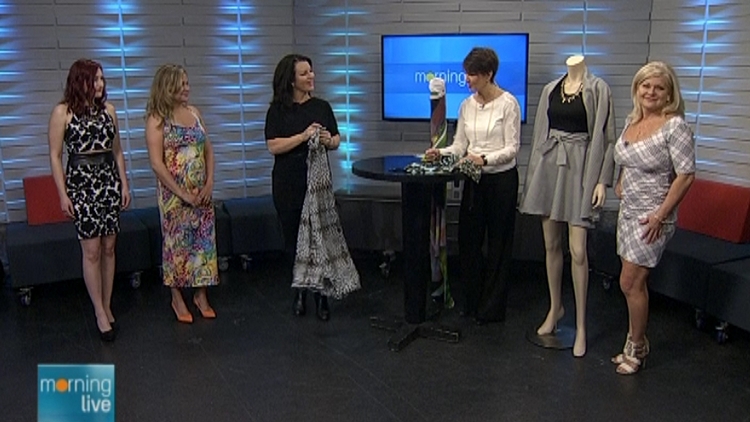(l-r) models, Candice Gowans, Annette Hamm and Marie-Jo Thompson; Morning Live, April 21, 2015