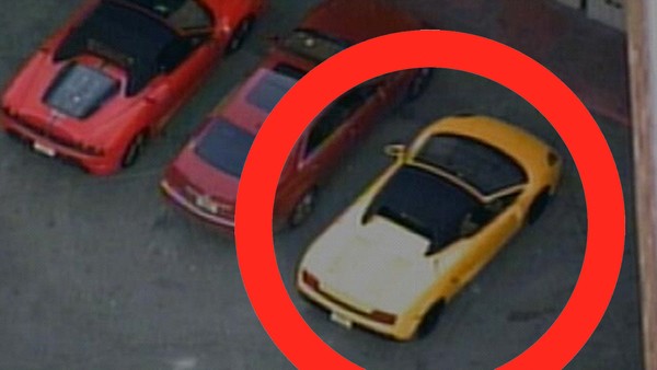 Yellow Lamborghini Justin Bieber was driving when arrested, January 23, 2014 (NBC 6 chopper video frame grab)
