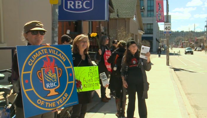 Protestors rally against RBC’s fossil fuel funding in Hamilton