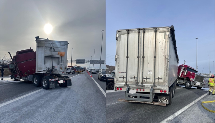 jackknifed truck Oakville QEW